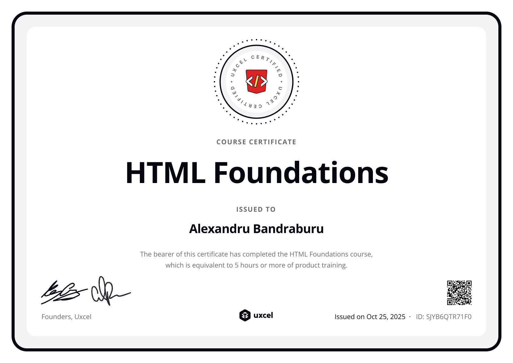 Alexandru Bandraburu's certificate